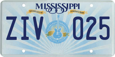 MS license plate ZIV025