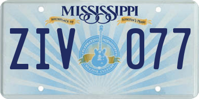 MS license plate ZIV077