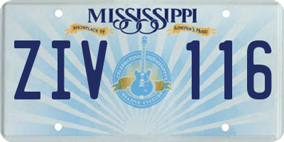 MS license plate ZIV116