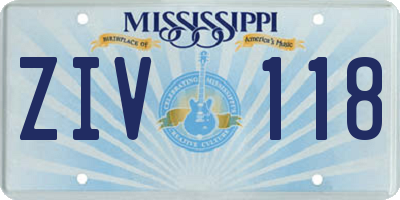MS license plate ZIV118
