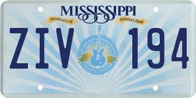 MS license plate ZIV194