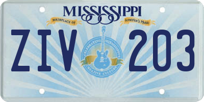 MS license plate ZIV203