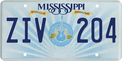 MS license plate ZIV204