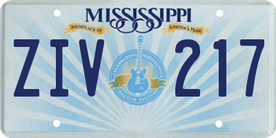 MS license plate ZIV217