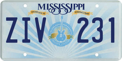 MS license plate ZIV231