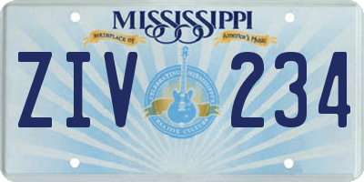 MS license plate ZIV234