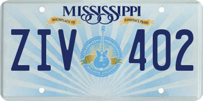 MS license plate ZIV402