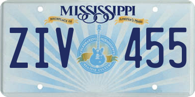 MS license plate ZIV455