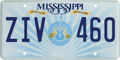 MS license plate ZIV460