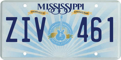 MS license plate ZIV461