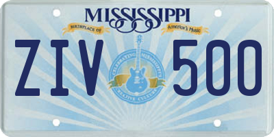 MS license plate ZIV500