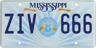 MS license plate ZIV666