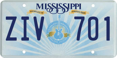 MS license plate ZIV701