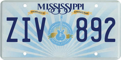 MS license plate ZIV892