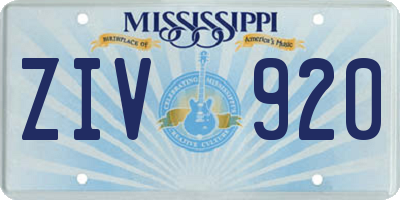 MS license plate ZIV920