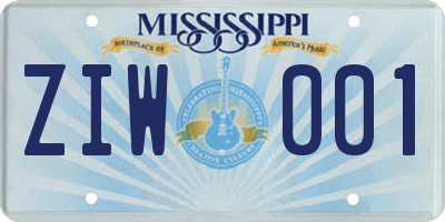 MS license plate ZIW001