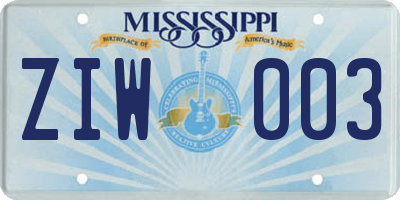 MS license plate ZIW003