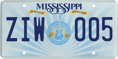 MS license plate ZIW005