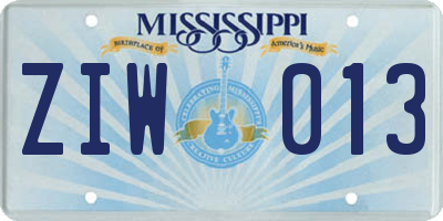 MS license plate ZIW013