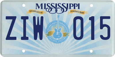 MS license plate ZIW015