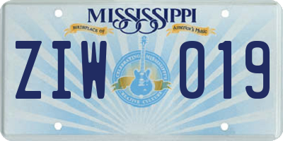 MS license plate ZIW019