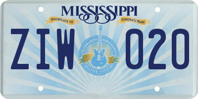 MS license plate ZIW020