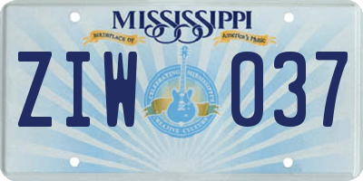 MS license plate ZIW037