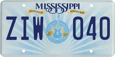 MS license plate ZIW040