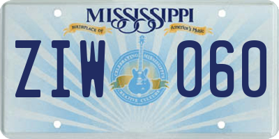MS license plate ZIW060