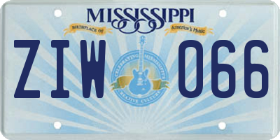 MS license plate ZIW066