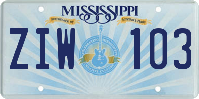 MS license plate ZIW103