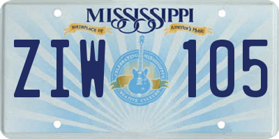 MS license plate ZIW105
