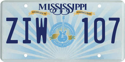 MS license plate ZIW107