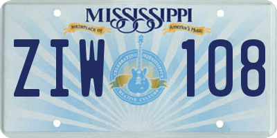 MS license plate ZIW108