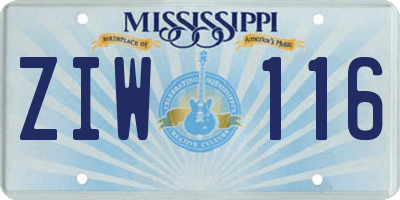MS license plate ZIW116