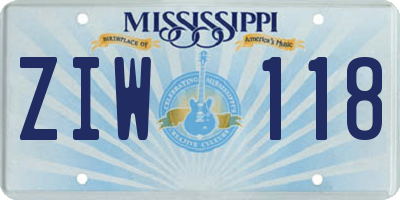 MS license plate ZIW118