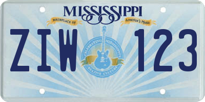 MS license plate ZIW123