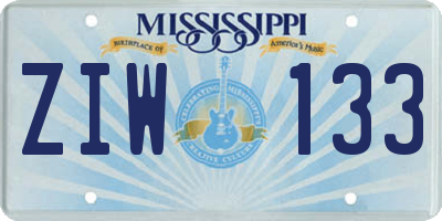 MS license plate ZIW133