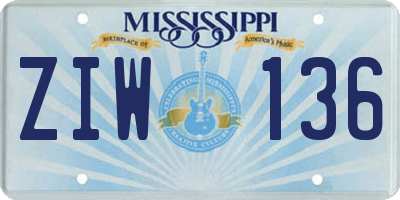 MS license plate ZIW136