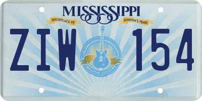 MS license plate ZIW154