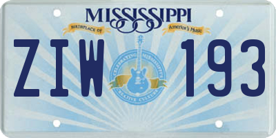 MS license plate ZIW193