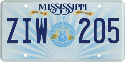 MS license plate ZIW205