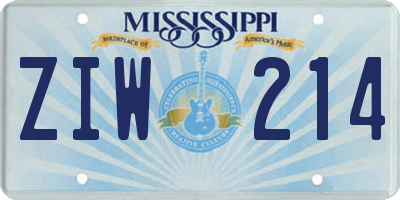 MS license plate ZIW214