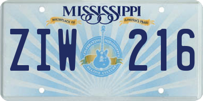 MS license plate ZIW216
