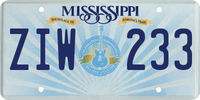 MS license plate ZIW233