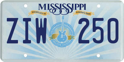 MS license plate ZIW250