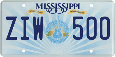 MS license plate ZIW500