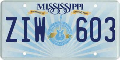MS license plate ZIW603