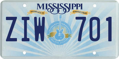 MS license plate ZIW701