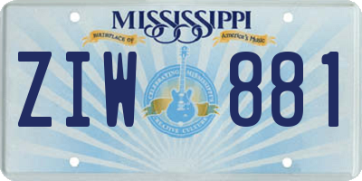 MS license plate ZIW881